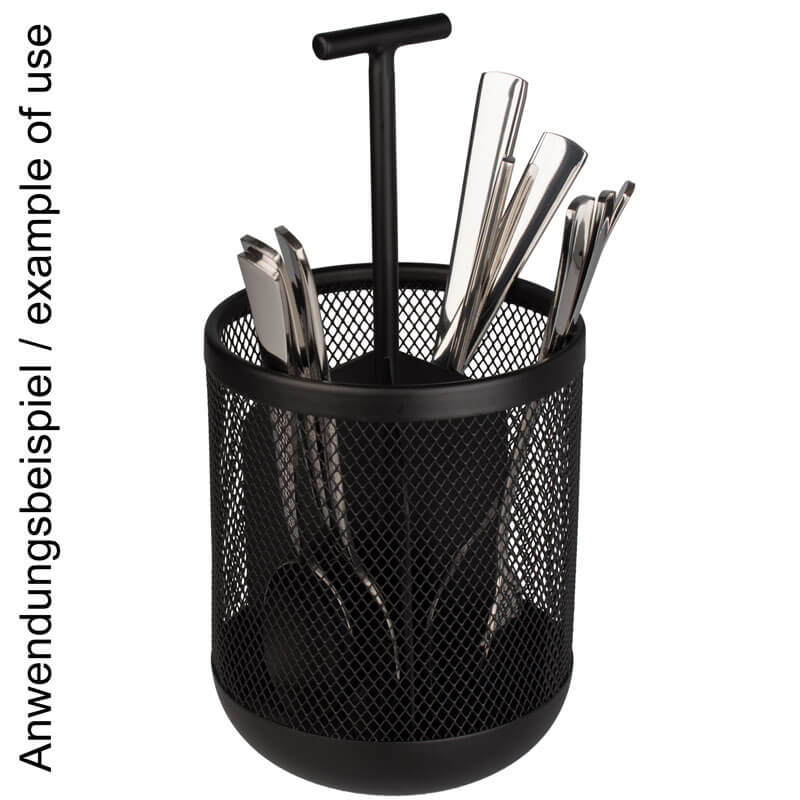 Cutlery bin with handle, 3 compartments, black - 25x12cm